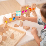 Houten bouwstenen met edelstenen