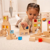 Houten bouwstenen met edelstenen