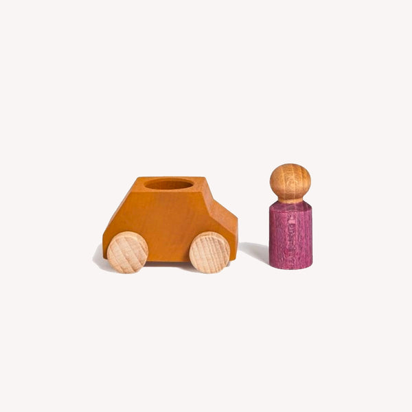 Wooden car with figure - ochre