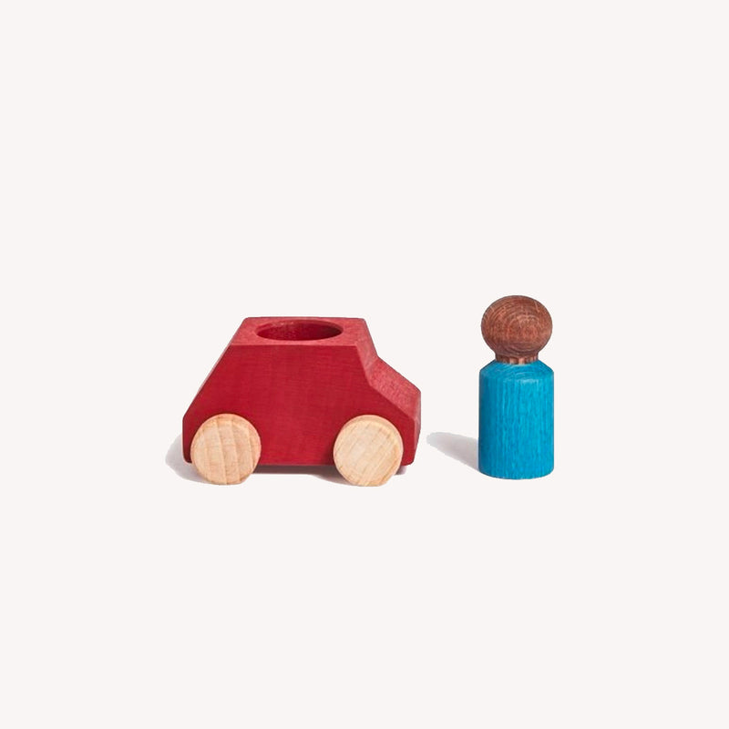 Wooden car with figure - red