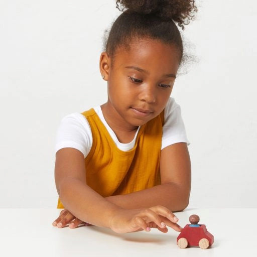 Wooden car with figure - red