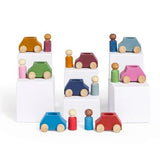 wooden cars with figure - set of 8 pcs