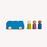 Wooden bus with figures - blue