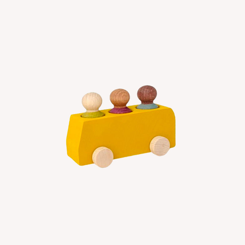 Wooden bus with figures - yellow