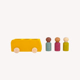 Wooden bus with figures - yellow