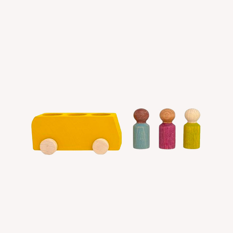 Wooden bus with figures - yellow