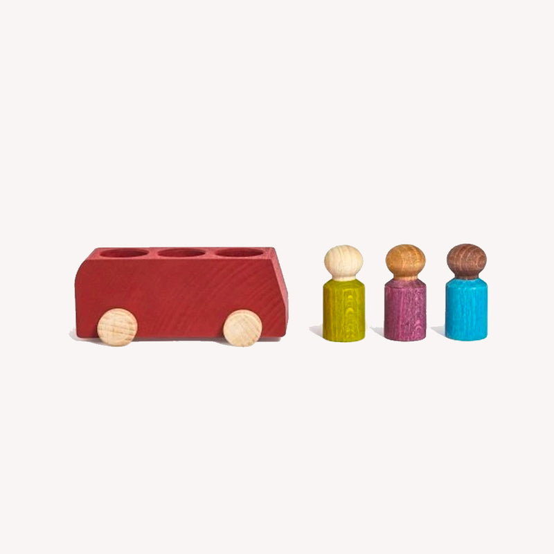 Wooden bus with figures - red