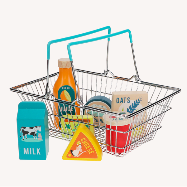 Houten speelset - boodschappen mandje