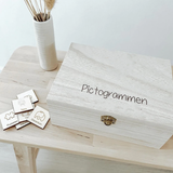 Houten opbergkist voor pictogrammen van planner