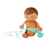 Pre-order | Knuffelbadpop met accessoire - jongen bruin haar