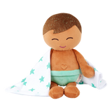 Pre-order | Knuffelbadpop met accessoire - jongen bruin haar