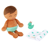 Pre-order | Knuffelbadpop met accessoire - jongen bruin haar