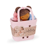 Pre-order | Knuffelbadpop in mand met accessoires - Meisje bruin haar