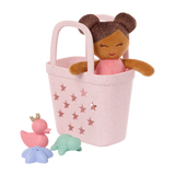 Pre-order | Knuffelbadpop in mand met accessoires - Meisje bruin haar