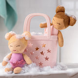 Pre-order | Knuffelbadpop in mand met accessoires - Meisje bruin haar