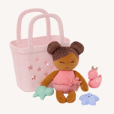 Pre-order | Knuffelbadpop in mand met accessoires - Meisje bruin haar