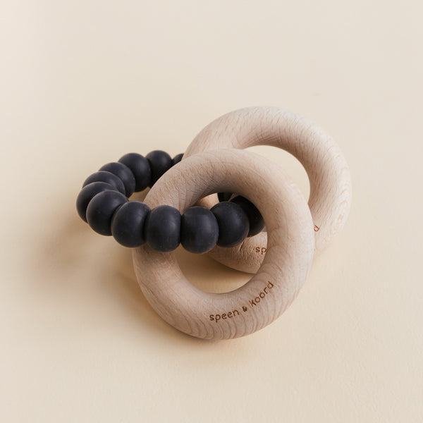 Teether - rattle beech wood charcoal