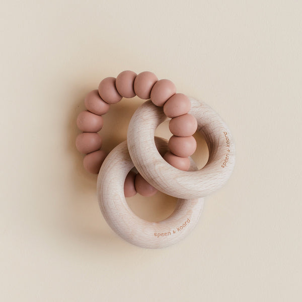 Teether - rattle beechwood terracotta