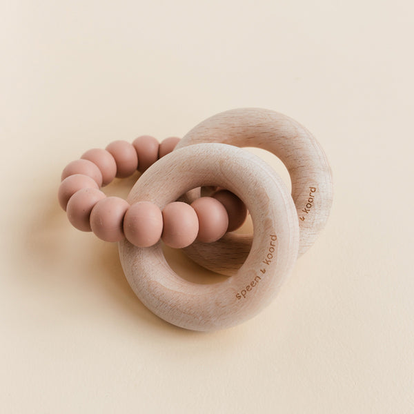 Teether - rattle beechwood terracotta